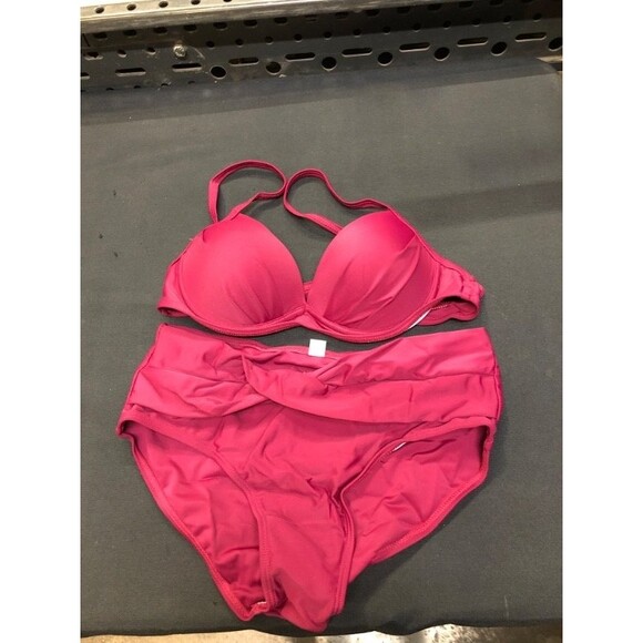 ALYCASO Wine Red Push Up Underwire Twist High Waisted Triangle Bikini Sz S - Picture 6 of 7